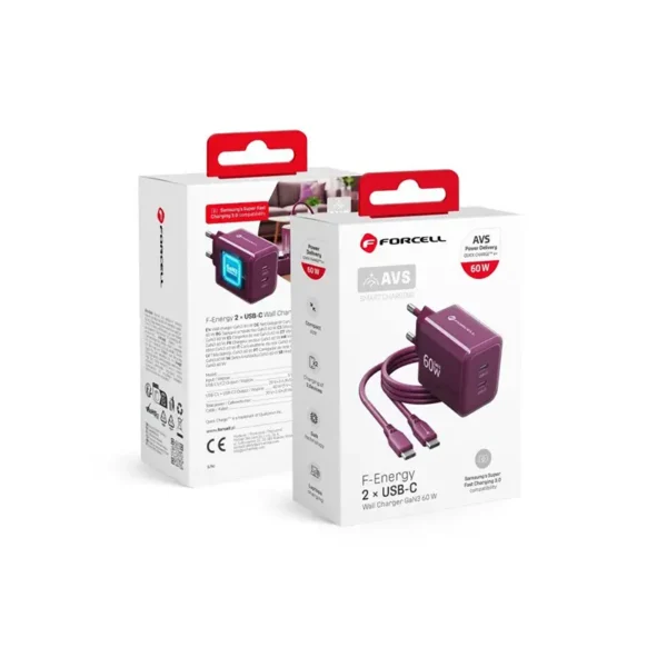 Forcell Punjač F-ENERGY GAN III 2X USB-C AVS SSFC3.0 60W